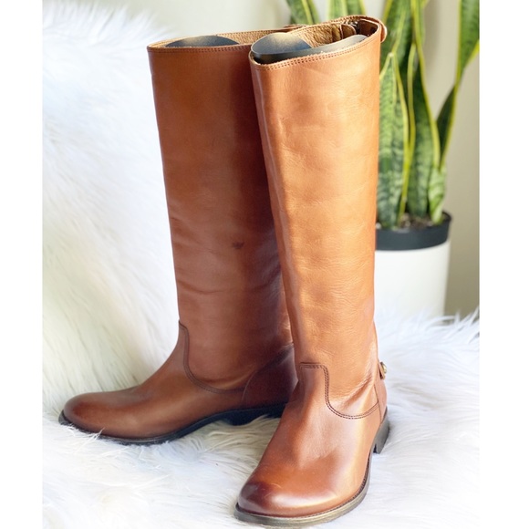 Frye Melissa Button Cognac Leather Riding Boot - Picture 2 of 9